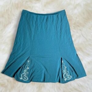 Vintage 90s Casual Corner Annex Teal Embroidered Fairy Skirt XS S